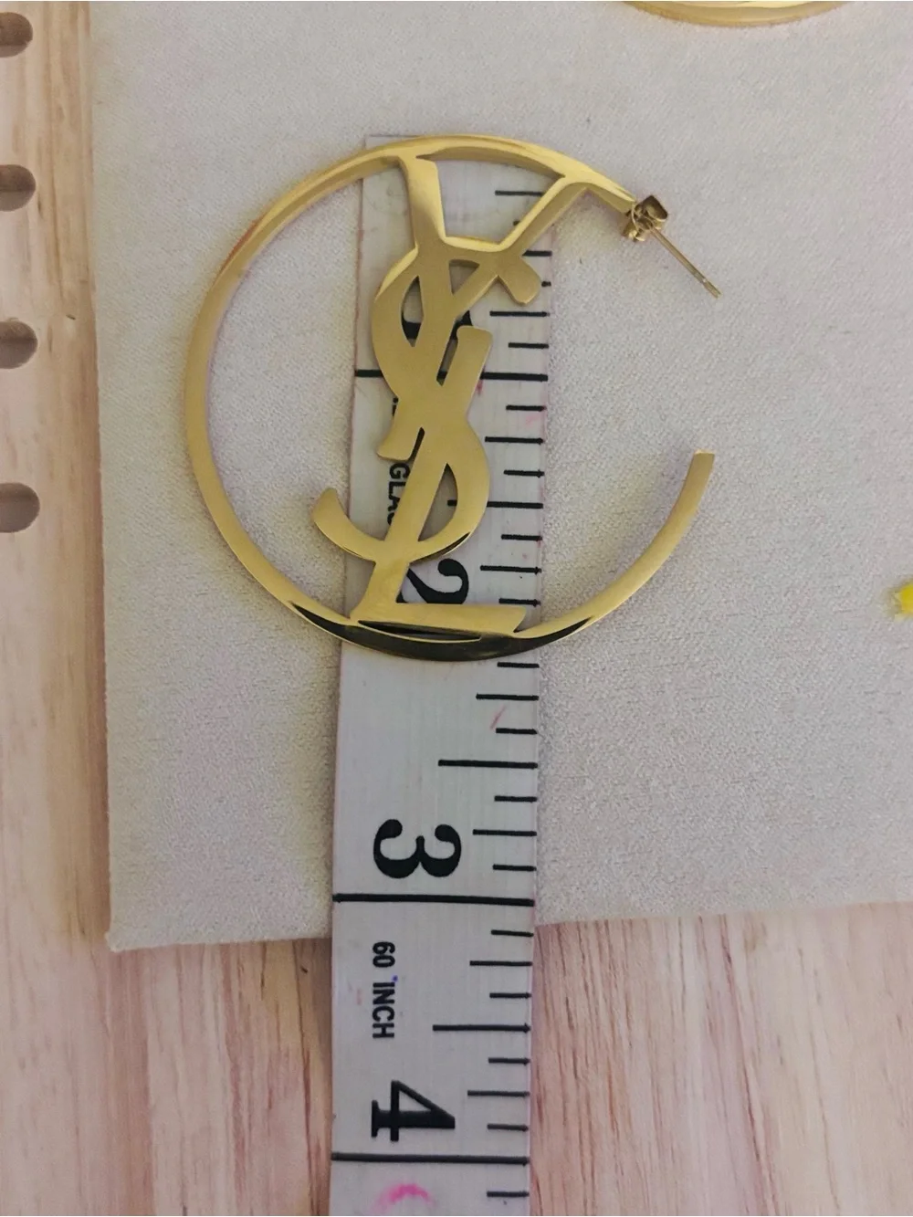 Gold filled Monogram Hoop Earrings - Designer-Inspired Home Accent Display
